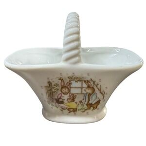 Wicks N Sticks Easter Basket Bunny‎ Decor Ceramic Japan trinket dish vintage
